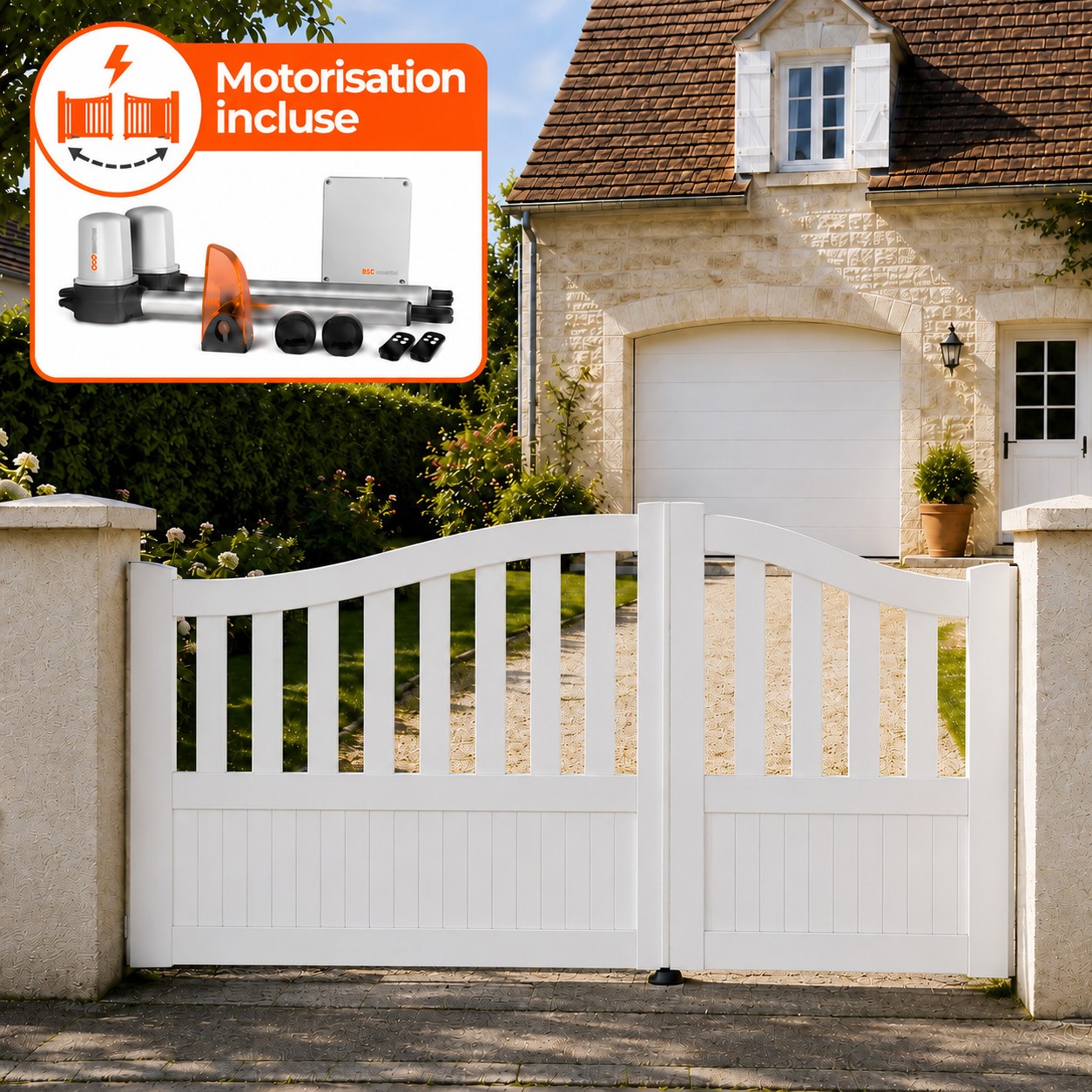 Portail battant électrique PVC blanc BREST GALBÉ