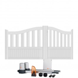 Portail battant électrique PVC blanc BREST GALBÉ - largeur 2500 mm