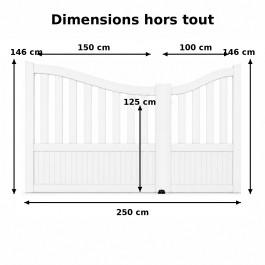 Portail battant électrique PVC blanc BREST INCURVÉ - largeur 2500 mm