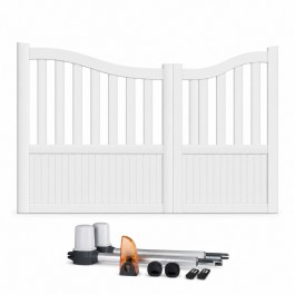 Portail battant électrique PVC blanc BREST INCURVÉ - largeur 2500 mm