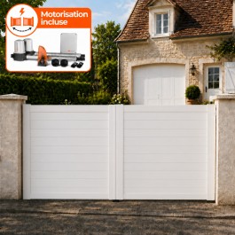 Portail battant électrique PVC blanc ARLES - largeur 3000 mm