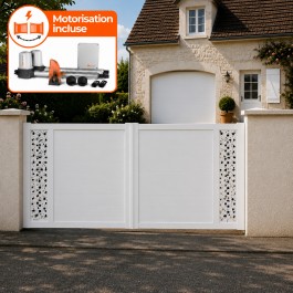 Portail battant électrique PVC blanc ARLES DÉCOR CARRÉ - largeur 3000 mm