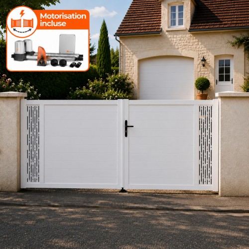 Portail battant électrique PVC blanc ARLES DÉCOR RECTANGLE