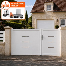 Portail battant électrique PVC blanc BRIANÇON - largeur 2500 mm