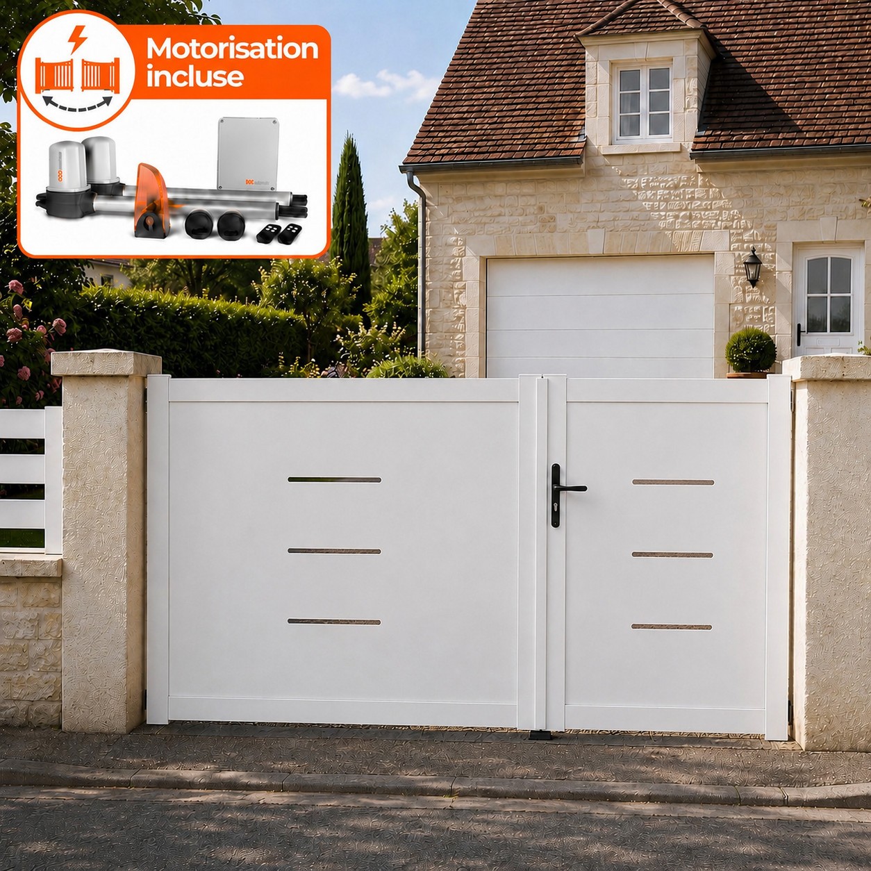 Portail battant électrique PVC blanc BRIANÇON