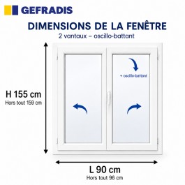 Fenêtre PVC 2 vantaux H 155 x L 90 cm OB avec poignée