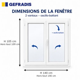 Fenêtre PVC 2 vantaux H 105 x L 140 cm OB avec poignée