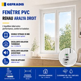 Fenêtre PVC 2 vantaux H 135 x L 150 cm OB avec poignée