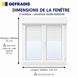 Fenêtre oscillo-battant avec volet roulant électrique PVC H 75 x L 120 cm 2 vantaux