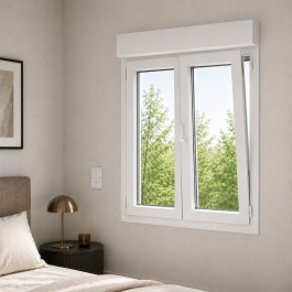 Fenêtre oscillo-battant avec volet roulant électrique PVC H 125 x L 90 cm 2 vantaux