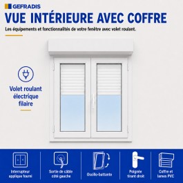 Fenêtre oscillo-battant avec volet roulant électrique PVC H 125 x L 90 cm 2 vantaux