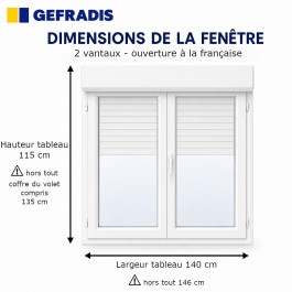 Fenêtre avec volet roulant électrique PVC H 115 x L 140 cm 2 vantaux
