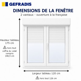 Fenêtre avec volet roulant électrique PVC H 175 x L 120 cm 2 vantaux