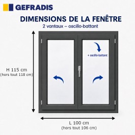 Fenêtre PVC 2 vantaux H 115 x L 100 cm OB anthracite avec poignée