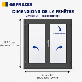 Fenêtre PVC 2 vantaux H 75 x L 120 cm OB anthracite avec poignée