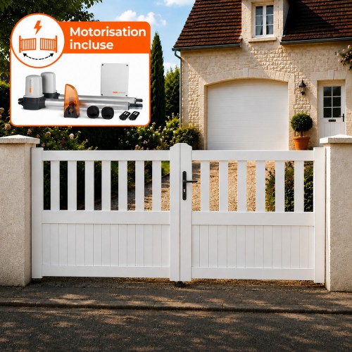 Portail battant électrique PVC blanc ÉTRETAT