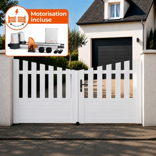 Portail battant électrique PVC blanc ALENÇON CONCAVE