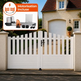 Portail battant électrique PVC blanc ALENÇON CONVEXE