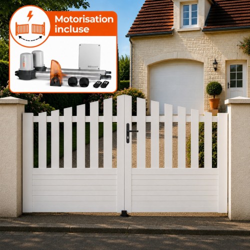Portail battant électrique PVC blanc ALENÇON CONVEXE