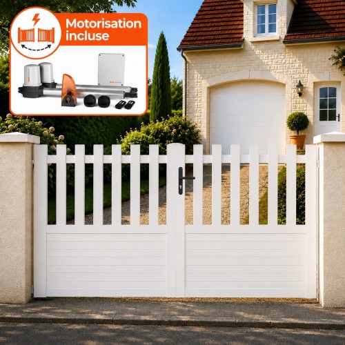 Portail battant électrique PVC blanc ALENÇON DROIT