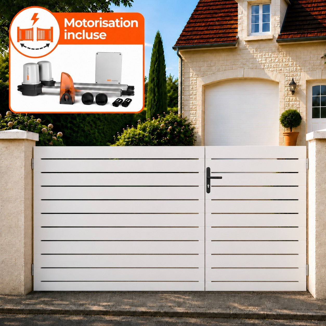 Portail battant électrique PVC blanc LYON