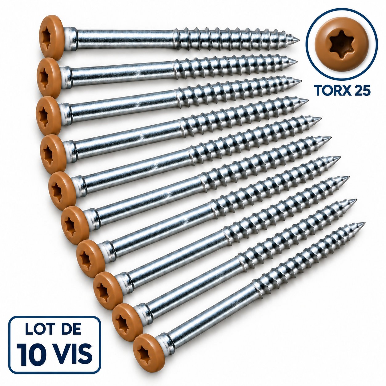 10 vis bois spéciale rénovation tête caramel 70mm