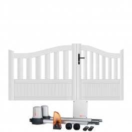 Portail battant électrique PVC blanc BREST GALBÉ largeur 2500