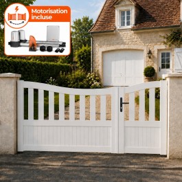Portail battant électrique PVC blanc BREST INCURVÉ largeur 2500