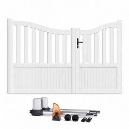 Portail battant électrique PVC blanc BREST INCURVÉ largeur 2500