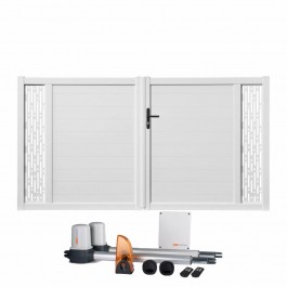 Portail battant électrique PVC blanc ARLES DÉCOR RECTANGLE
