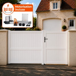 Portail battant électrique PVC blanc GUÉRANDE H.1600 mm - largeur 3000 mm