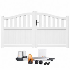 Portail battant électrique PVC blanc HAMBOURG GALBÉ - largeur 3000 mm