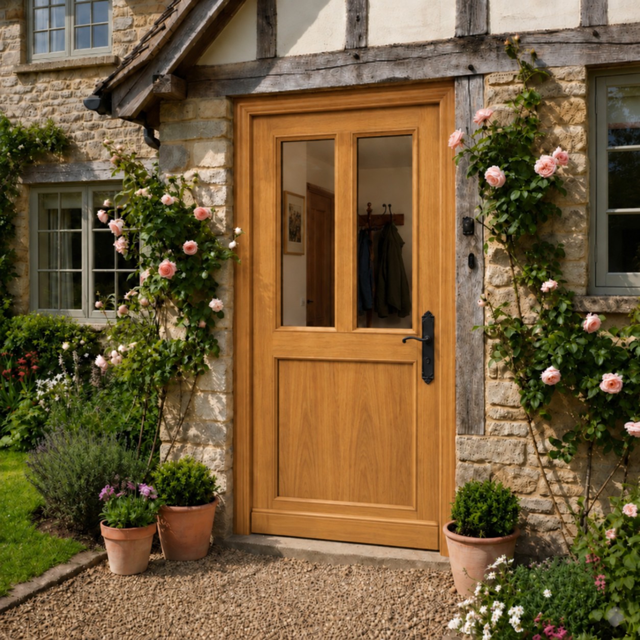 Porte d'entrée vitrée sur-mesure en bois exotique JOSEPHINE