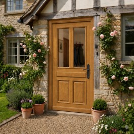 Porte d'entrée vitrée sur-mesure en bois exotique JOSEPHINE avec décor 2 soubassements