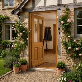 Porte d'entrée vitrée sur-mesure en bois exotique JOSEPHINE avec décor 2 soubassements