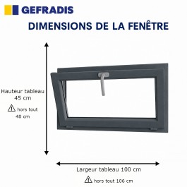 Fenêtre PVC abattant H 45 x L 100 cm anthracite avec poignée