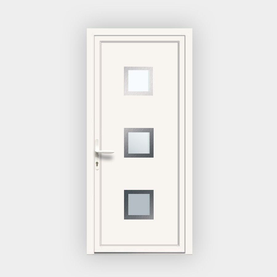 Porte d’entrée en PVC 4843 vitrée blanche