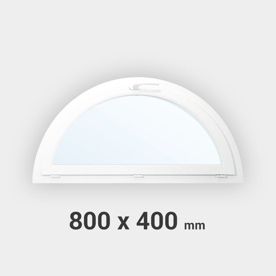 Fenêtre demi-lune à soufflet PVC 400x800 mm Fenêtre demi-lune à soufflet PVC 400x800 mm