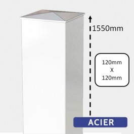 Image de Pilier Blanc Acier pour Portail - H1550 - 120x120