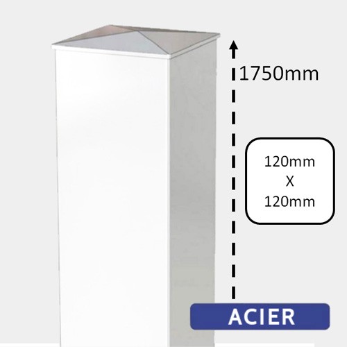 Image de Pilier Blanc Acier pour Portail - H1750 - 120x120 Image de Pilier Blanc Acier pour Portail - H1750 - 120x120