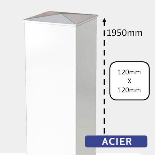 Image de Pilier Blanc Acier pour Portail - H1950 - 120x120 Image de Pilier Blanc Acier pour Portail - H1950 - 120x120