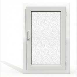 Fenêtre PVC 1 vantail H 95 x L 60 cm OB avec poignée verre brouillé tirant droit