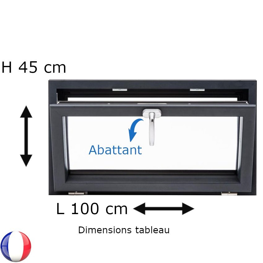 Fenêtre PVC abattant H 45 x L 100 cm anthracite avec poignée