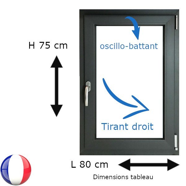 Fenêtre PVC 1 vantail H 75 x L 80 cm OB anthracite avec poignée