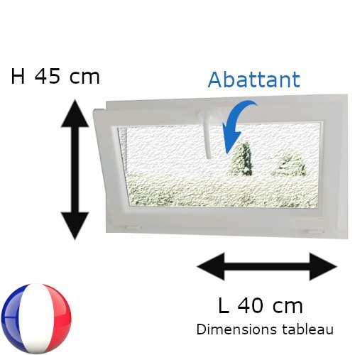 Fenêtre PVC abattant H 45 x L 40 cm verre brouillé avec poignée Fenêtre PVC abattant H 45 x L 40 cm verre brouillé avec poignée