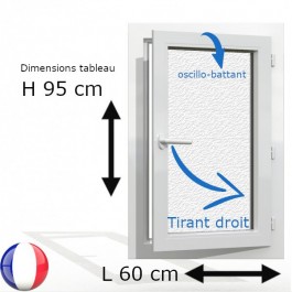 Fenêtre PVC 1 vantail H 95 x L 60 cm OB avec poignée verre brouillé tirant droit