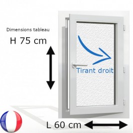 Fenêtre PVC 1 vantail H 75 x L 60 cm OF avec poignée verre brouillé tirant droit