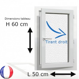 Fenêtre PVC 1 vantail H 60 x L 50 cm OF avec poignée verre brouillé tirant droit