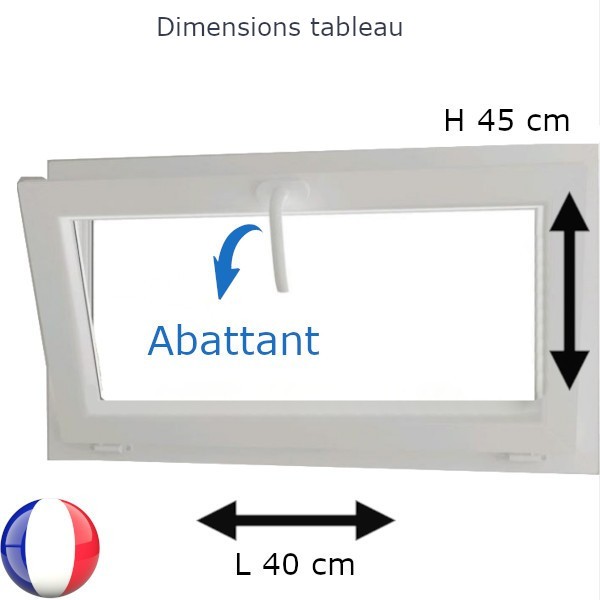 Fenêtre PVC abattant H 45 x L 40 cm avec poignée Fenêtre PVC abattant H 45 x L 40 cm avec poignée