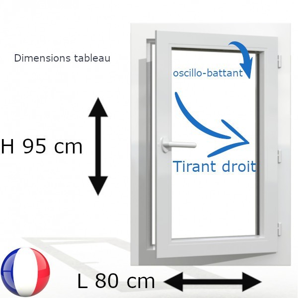 Fenêtre PVC 1 vantail H 95 x L 80 cm OB avec poignée tirant droit